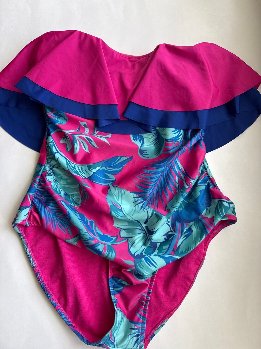 NWT OASIS One Piece Off the Shoulder Ruffle Neckline Swimsuit Size M